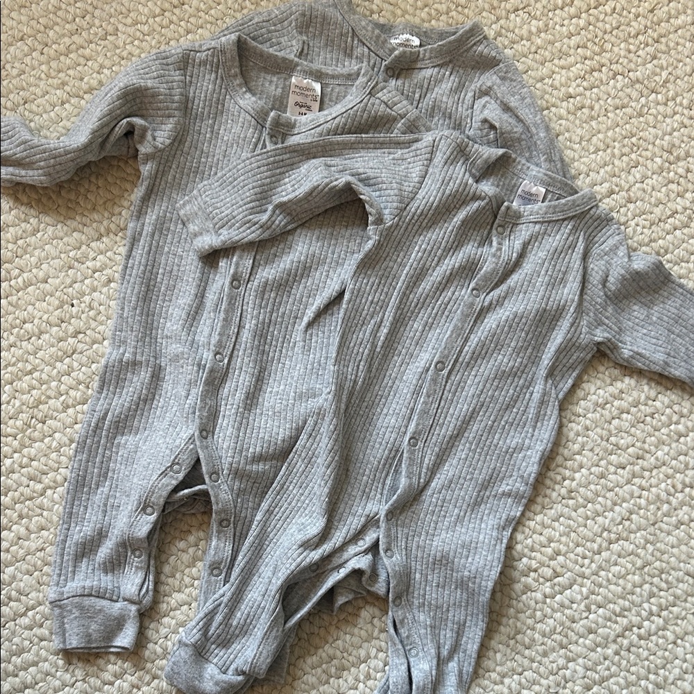 Bundle of 3 Classic Gray Ribbed Snap-Front One-Piece